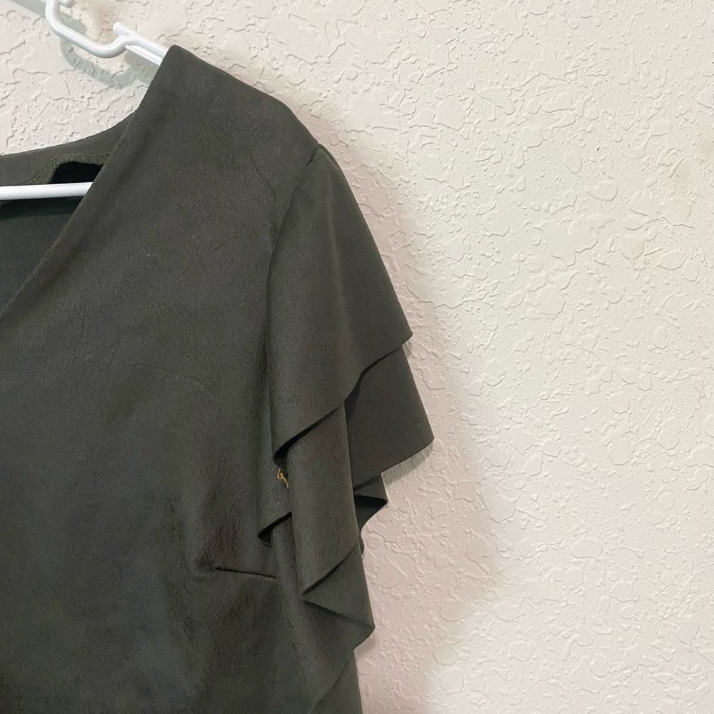 Anthropologie DREW Foil Suede Dark Green Tiered Ruffle Sleeves Size Large - Picture 3 of 8